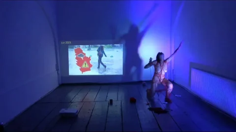 Nude Body Paint Yoga Performance in Public